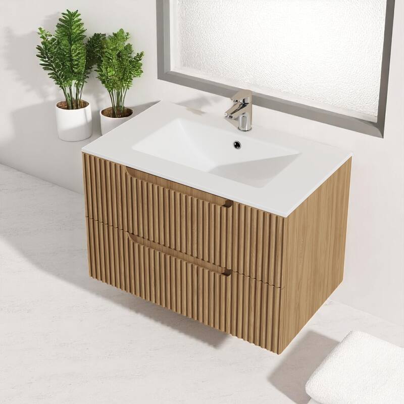 30" Wall-Mounted Bathroom Vanity Cabinet with 2 Soft-Close Drawers,Floating Design - Sink, Faucet & Drain Not Included