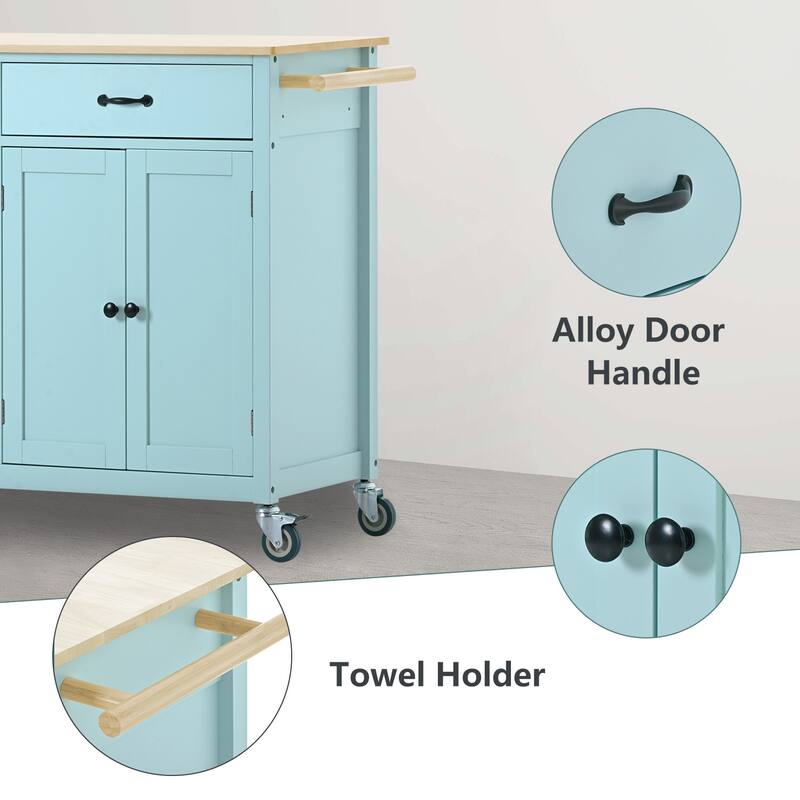 Kitchen Island Cart with Solid Wood Top and Locking Wheels