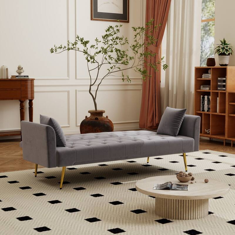 72" Modern Convertible Velvet Tufted Sofa with 2 Pillows