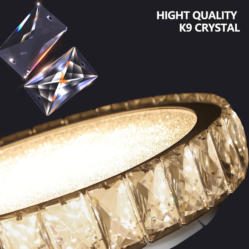 20-inch Modern Chrome Crystal Flush Mount Dimmable LED Ceiling Light