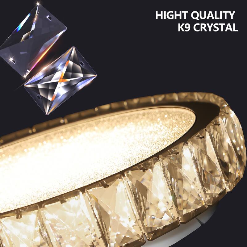 LED Crystal Ceiling Light, Living Room Ceiling Light Fixture, Round Flush Mount Ceiling Light for Entryway Staircase