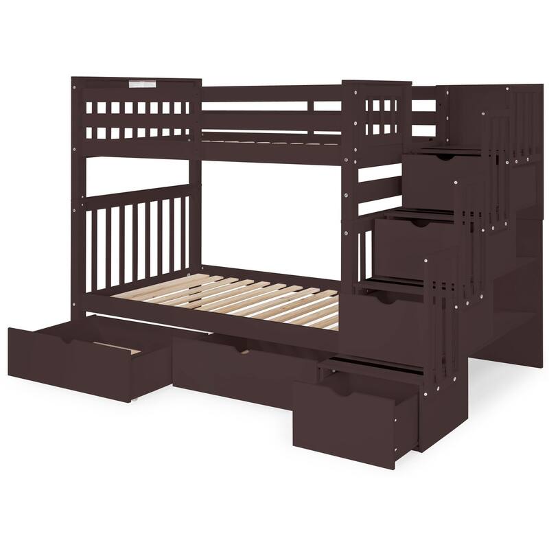 Taylor & Olive Trillium Tall Twin over Twin Stairway Bunk Bed, Drawers