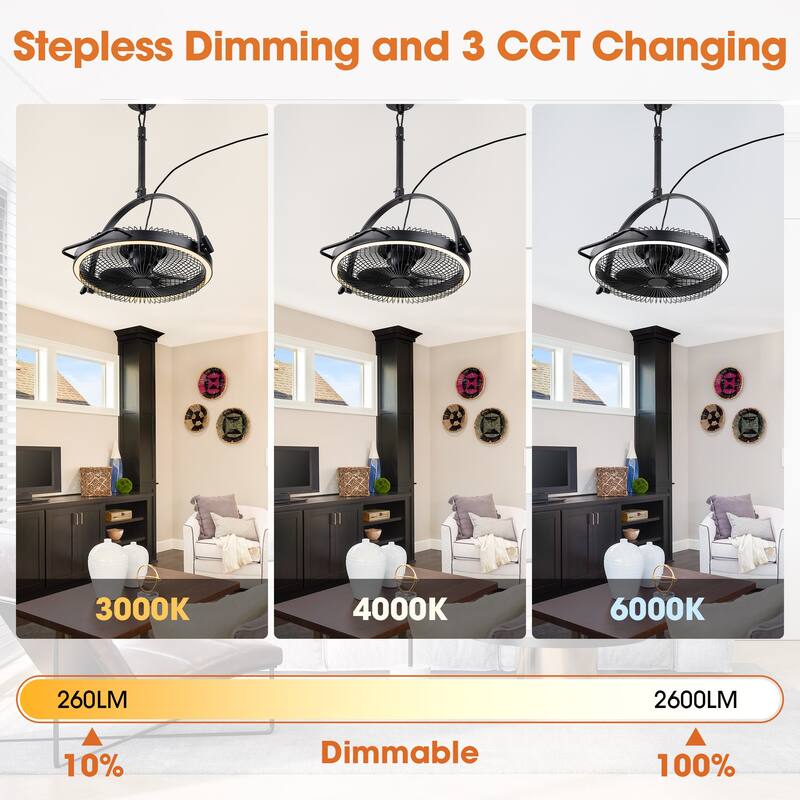 20" Black Integrated LED Rotatable 6-Speed Industrial Ceiling Mount Fan with Remote