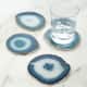 Modern Home Set of 4 Natural Agate Stone Coasters - Blue/Silver