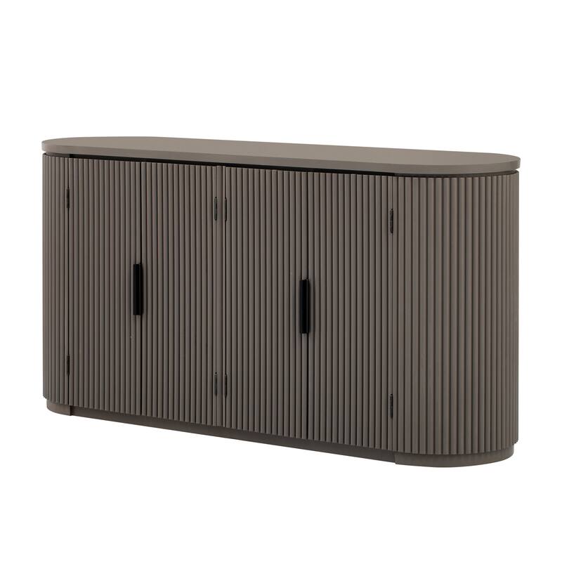 Vertical Striped Door Storage Cabinet with Metal Handles Adjustable,for Living Room