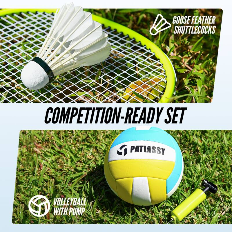 Patiassy 32ft, 26ft and 20ft Width and Height Adjustable Volleyball and Badminton Combo Set with Net