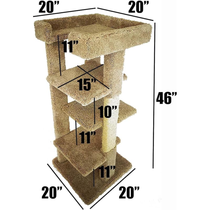 Solid Wood 4-Level Cat Tree with Plush Perches and Sisal Scratching Posts for Multiple Cats