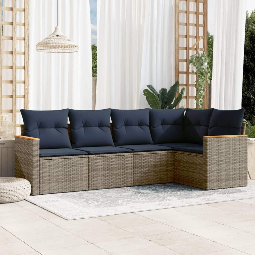 vidaXL Patio Sofa Set with Cushions Outdoor Conversation Furniture Poly Rattan - 24.4x 24.4x 27.2