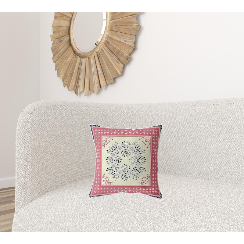 HomeRoots 16" X 16" Cream And Pink Blown Seam Floral Indoor Outdoor Throw Pillow - 16.00' X '5.00' X '16.00 - Cream - 16.00' X '5.00' X '16.00