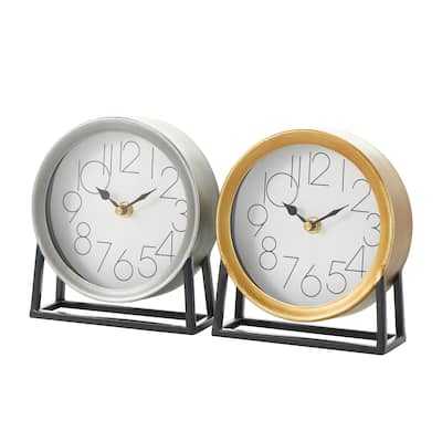 Metal Metallic Clock with Black Modern Bases - Set of 2 Multi Colored - Roche River Decor - 3"W x 6"L x 7"H