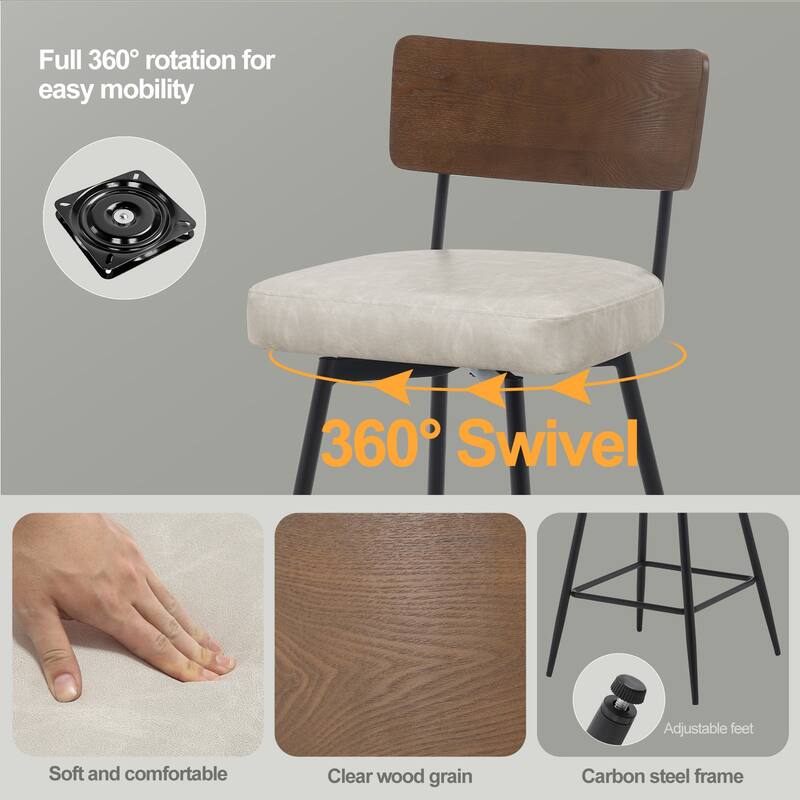 26"/ 29" Faux Leather Swivel Counter/ Bar Stools Set of 2/3