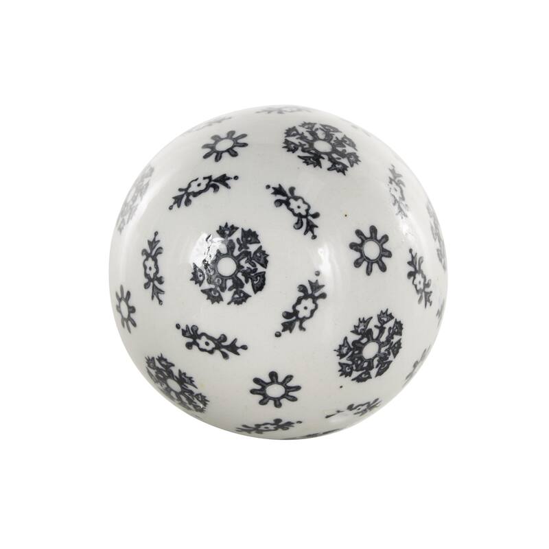 Ceramic Floral Glossy Orbs & Vase Filler with Varying Floral and Scroll Patterns - Set of 6 Black - Roche River Decor
