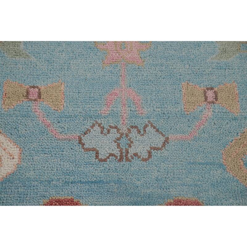 Light Blue Floral Oushak Oriental Area Rug Hand-Knotted Wool Carpet - 8'11" x 11'8"