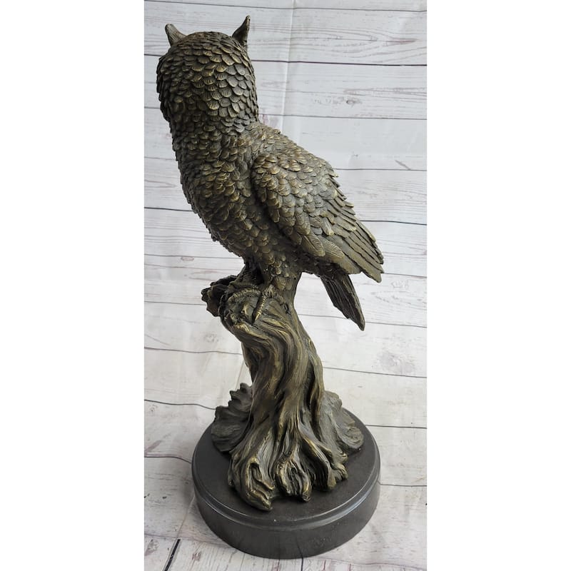 Perched Owl Bird Bronze Statue Sculpture Figure On Marble Base Signed Original 18 Inches X 12 Inches