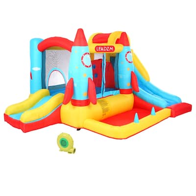 LEADZM Rocket Inflatable Castle Bounce House Jumping Castle Kids Bounce Slide Jump Surface with Air Blower - Rocket