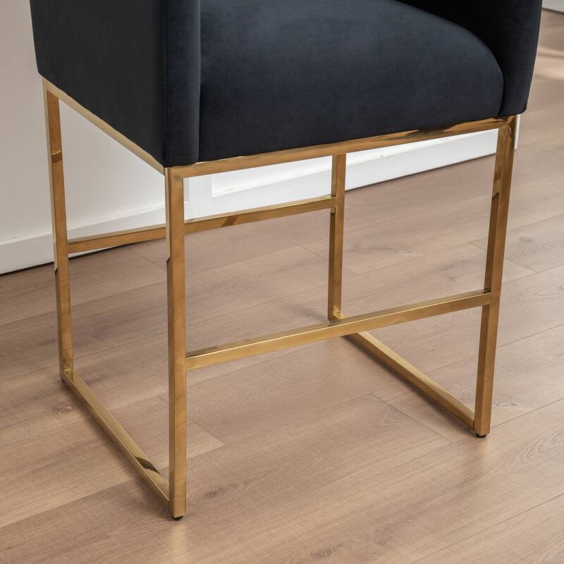 SEYNAR Mid Century Modern Velvet Accent Armrest 27-inch Tall Bar Stool Set of 2 with Metal Frame