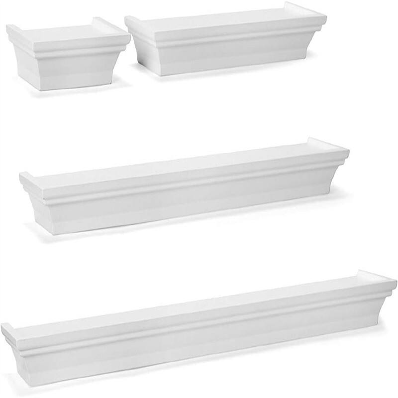 Floating Wall Shelves for Bedroom Set of 4, White, 4 Count - 4.33"D x 24.61"W x 5.12"H