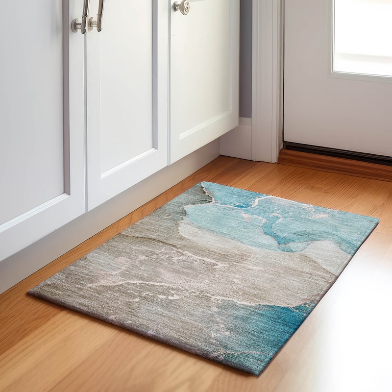 Premium Washable Super Soft Abstract Flow Contemporary Mayfield Rug - Teal - 1' 8" x 2' 6" - Rectangle
