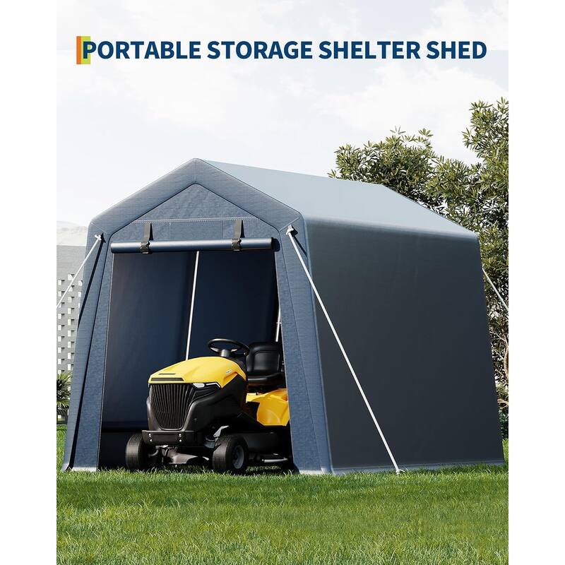 Outdoor Storage Shed, Portable Carport with Roll-Up Ventilated Zipper Door and Windows, Heavy Duty Waterproof Tarp