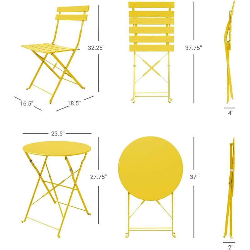 3 Piece Foldable Patio Set, Bistro Set, Outdoor Table and Chairs