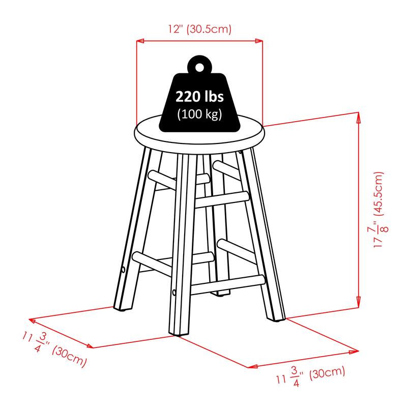 Element 2-Pc Square Legs Dining Stool Set, Teak Finish - N/A