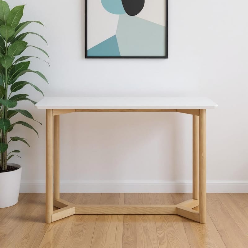 HomeRoots 47" Natural And White Solid Wood Sled Console Table - 47.00 in. x 30.00 in. x 15.50 in. - White