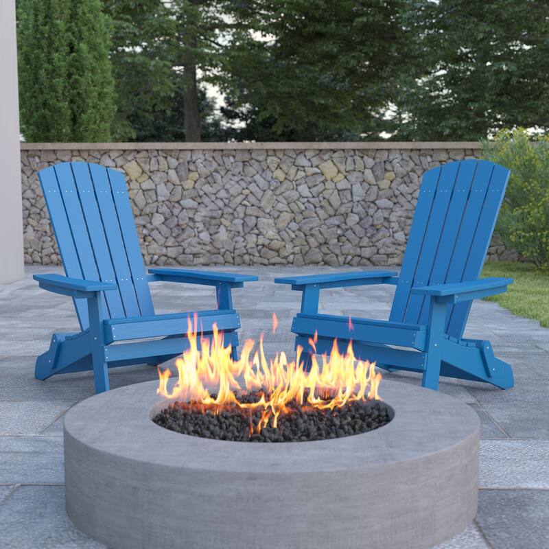 Set of 2 Poly Resin Folding Adirondack Chair-Indoor/Outdoor Patio Chair - Blue