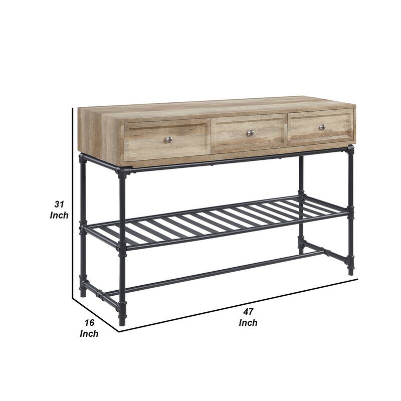Ley 47 Inch Wood Sideboard Console Sofa Table, 3 Drawers, Industrial, Oak