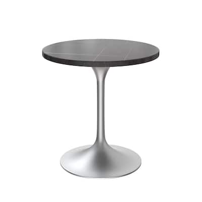 LeisureMod Verve 27" Round Dining Table with Stone TableTop and Brushed Chrome Base for Kitchen & Dining Room