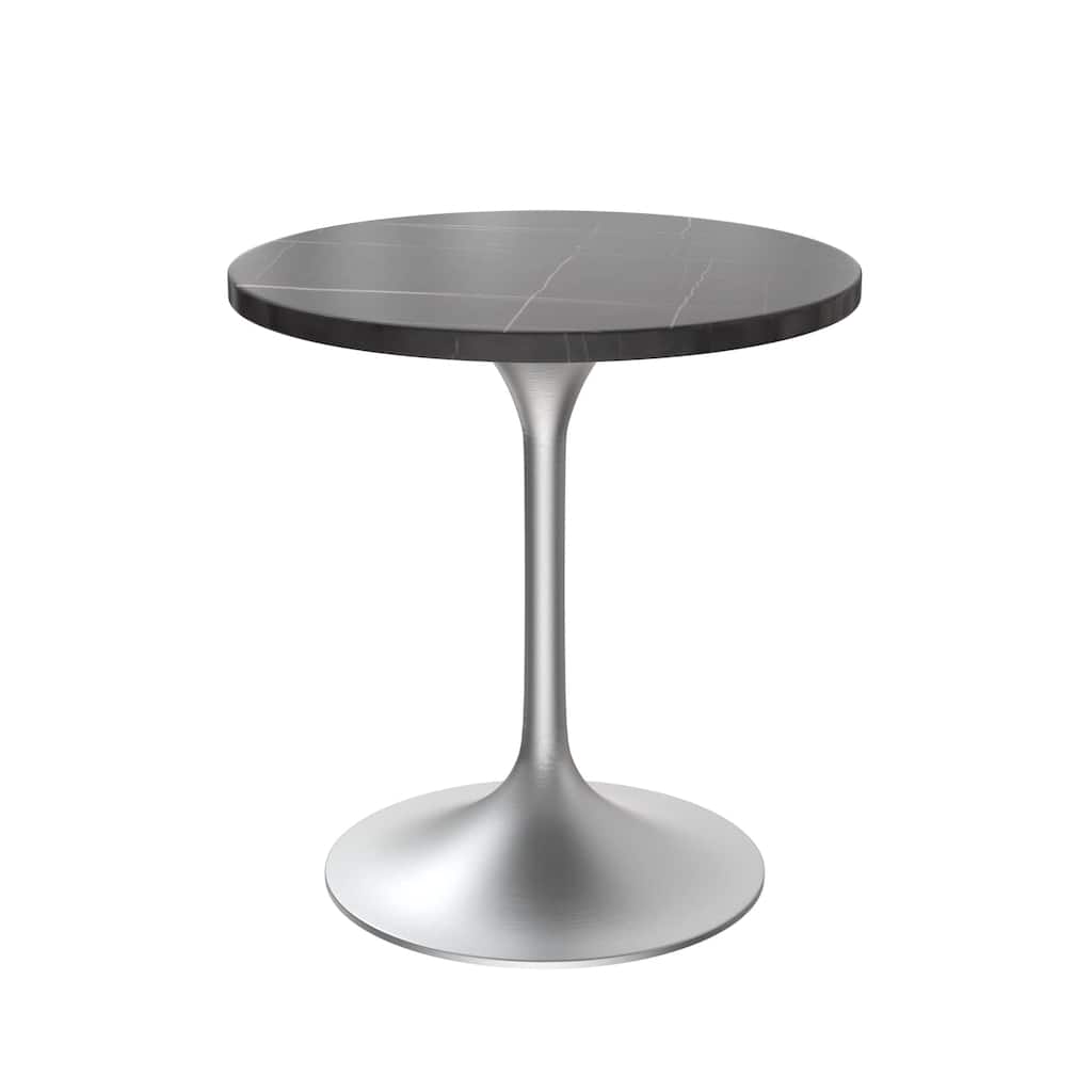 LeisureMod Verve 27" Round Dining Table with Stone TableTop and Brushed Chrome Base for Kitchen & Dining Room