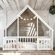preview thumbnail 37 of 52, Wood House-Shaped Twin Floor House Bed with Fence,Guardrails,Kids and Baby White