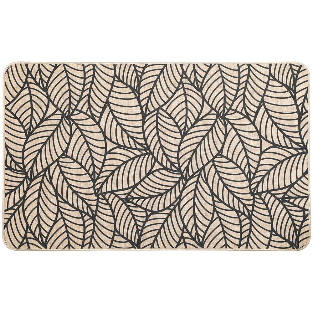 Jungle Printed Kitchen Mat Gray Leaves Design