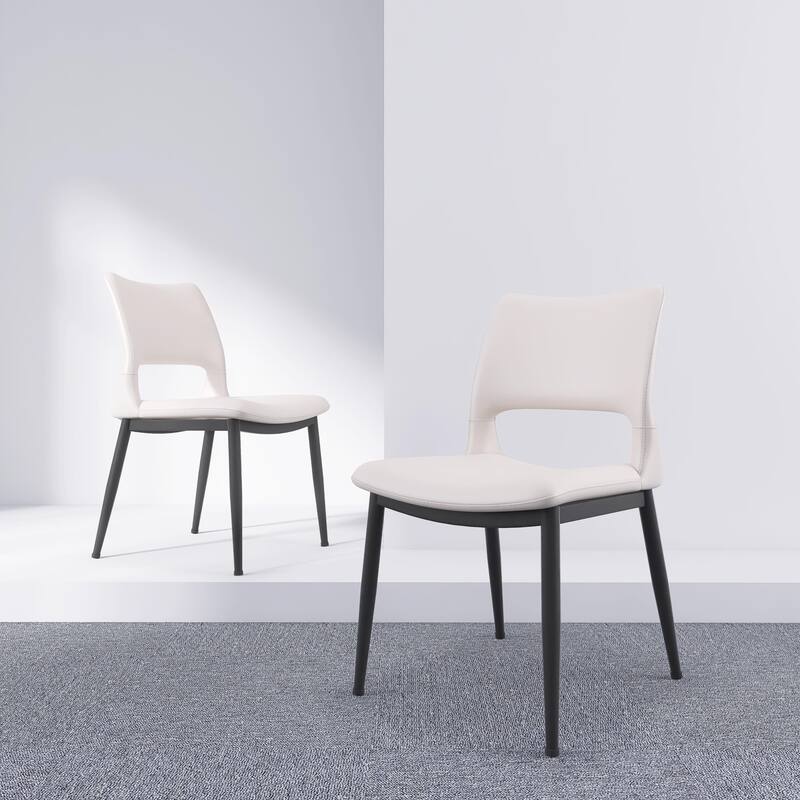 Modern Minimalist PU Leather Dining Chairs Set of 2, Comfortable Backrest Design, Metal Leg Support - 18.8" x 17.3" x 32.5" - Beige