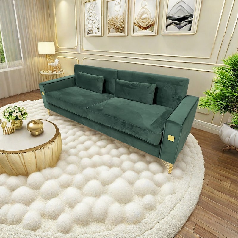 Modern 85.63" Velvet 3-seater Sofa with Gold Accents and Plush Cushions for Living Room