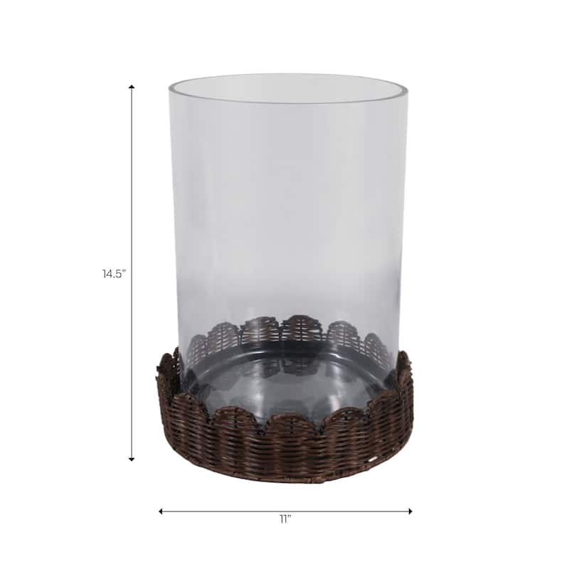 Candle Holder - Brown Glass Hurricane on Scallop Base