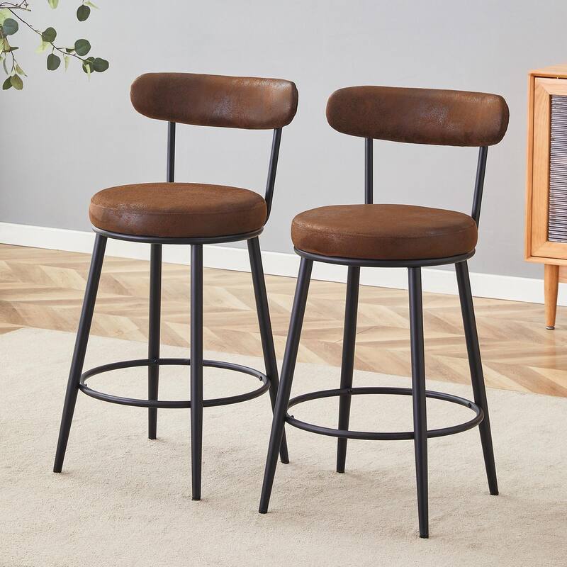 Modern High Stool with Gold-Plated Legs & Linen Seat - Brown+Black