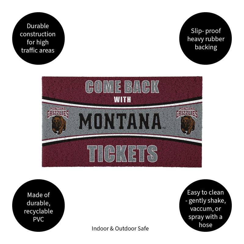 University of Montana 28 in. x 16 in. PVC "Come Back With Tickets" Trapper Door Mat