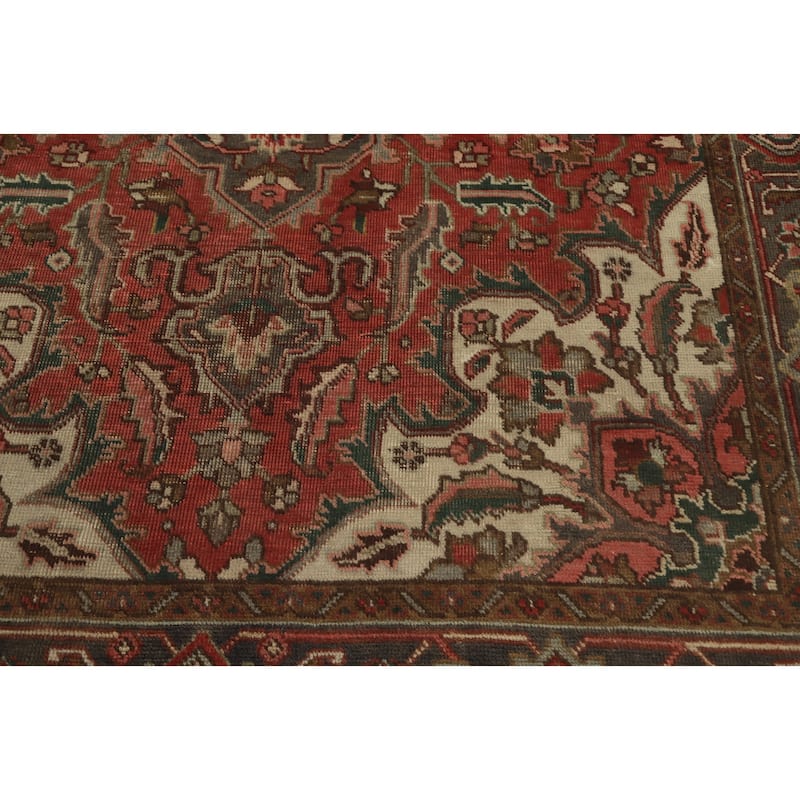 Hand Knotted Oriental 100% Wool Carpet Traditional Floral Oranges & Rust Heriz Area Rug - 9' 2'' X 6' 1''