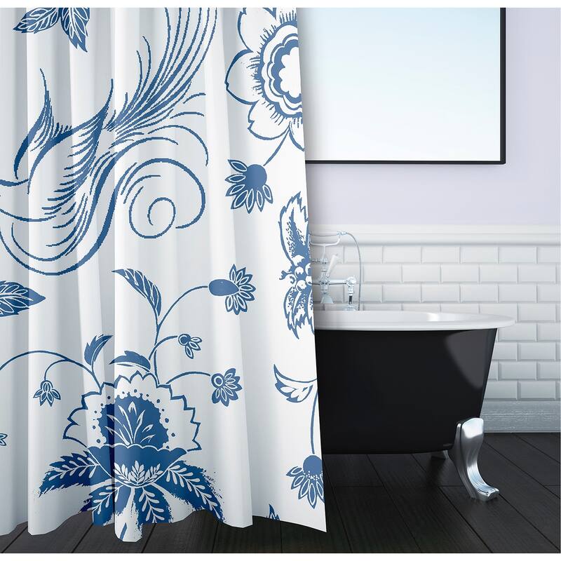 71 x 74-inch Traditional Bird Floral Print Shower Curtain