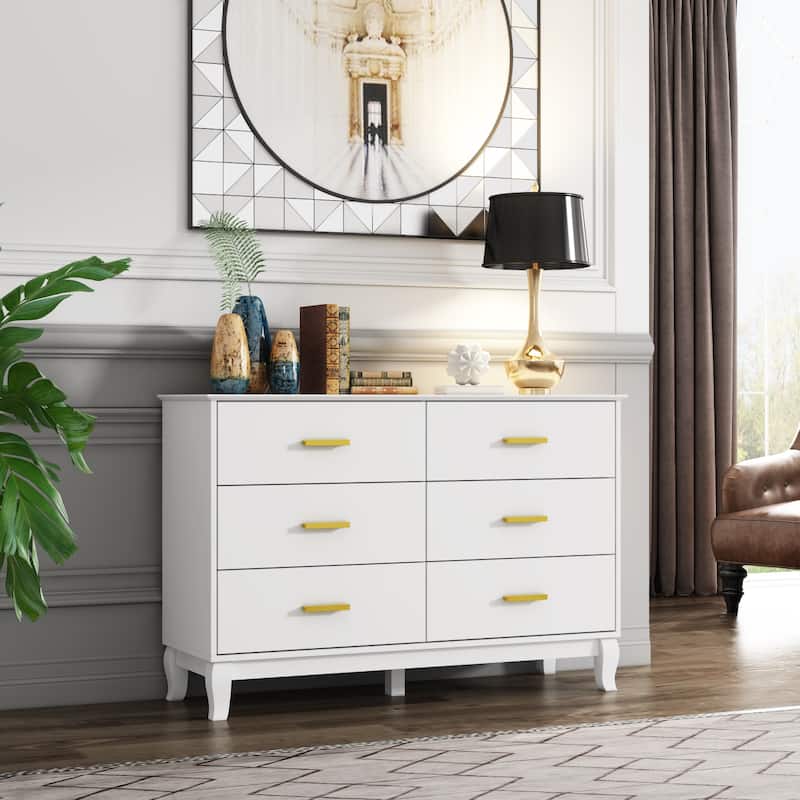 6 Drawer Dresser Modern Wood Storage Chest of Drawers for Living Room