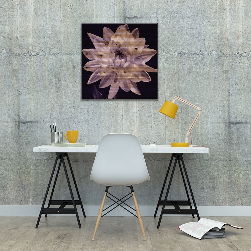 White Dahlia I Print On Wood by Caroline Kelly - Multi-Color