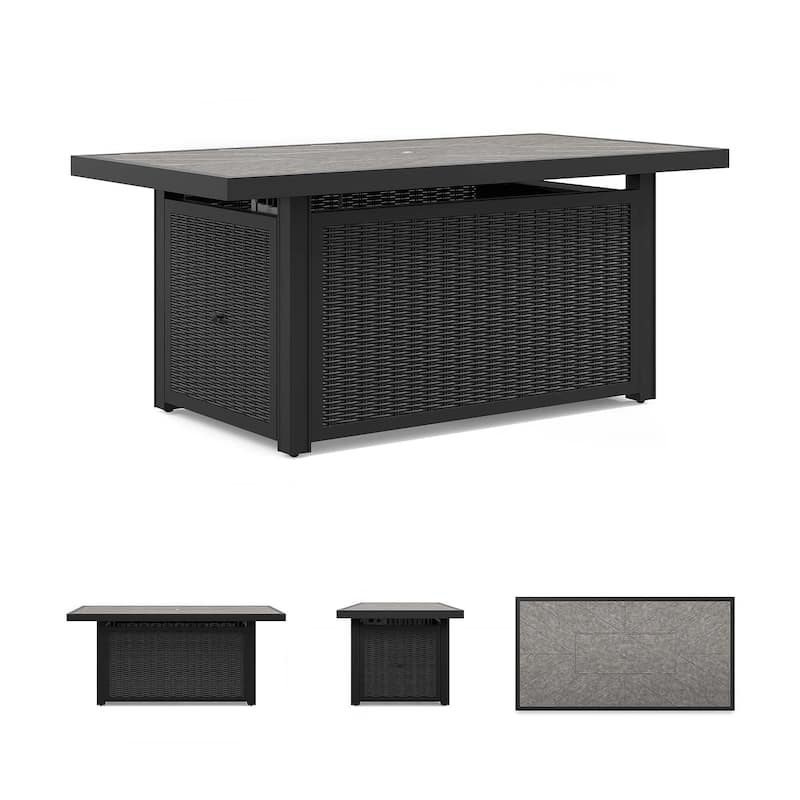 Beachcroft Outdoor Rectangular Fire Pit Table - 58" W x 30" D x 25.13" H