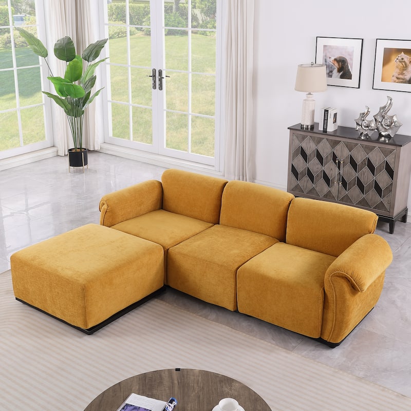 93" 4-Seater Chenille Modular Sofa - Fashionable Sectional with Iron Frame for Living Room