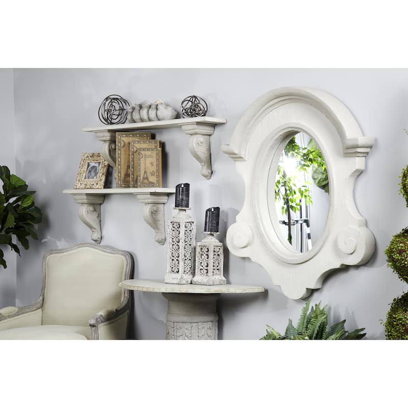 Fiberglass Distressed Antique Arched Oval Room Wall Mirror - White or Cream - Roche River Decor
