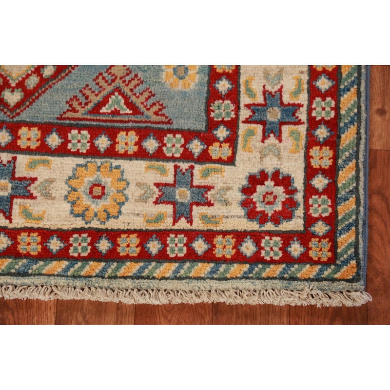 Light Blue Kazak Foyer Rug Hand-Knotted Wool Carpet - 2'8"x 3'9"
