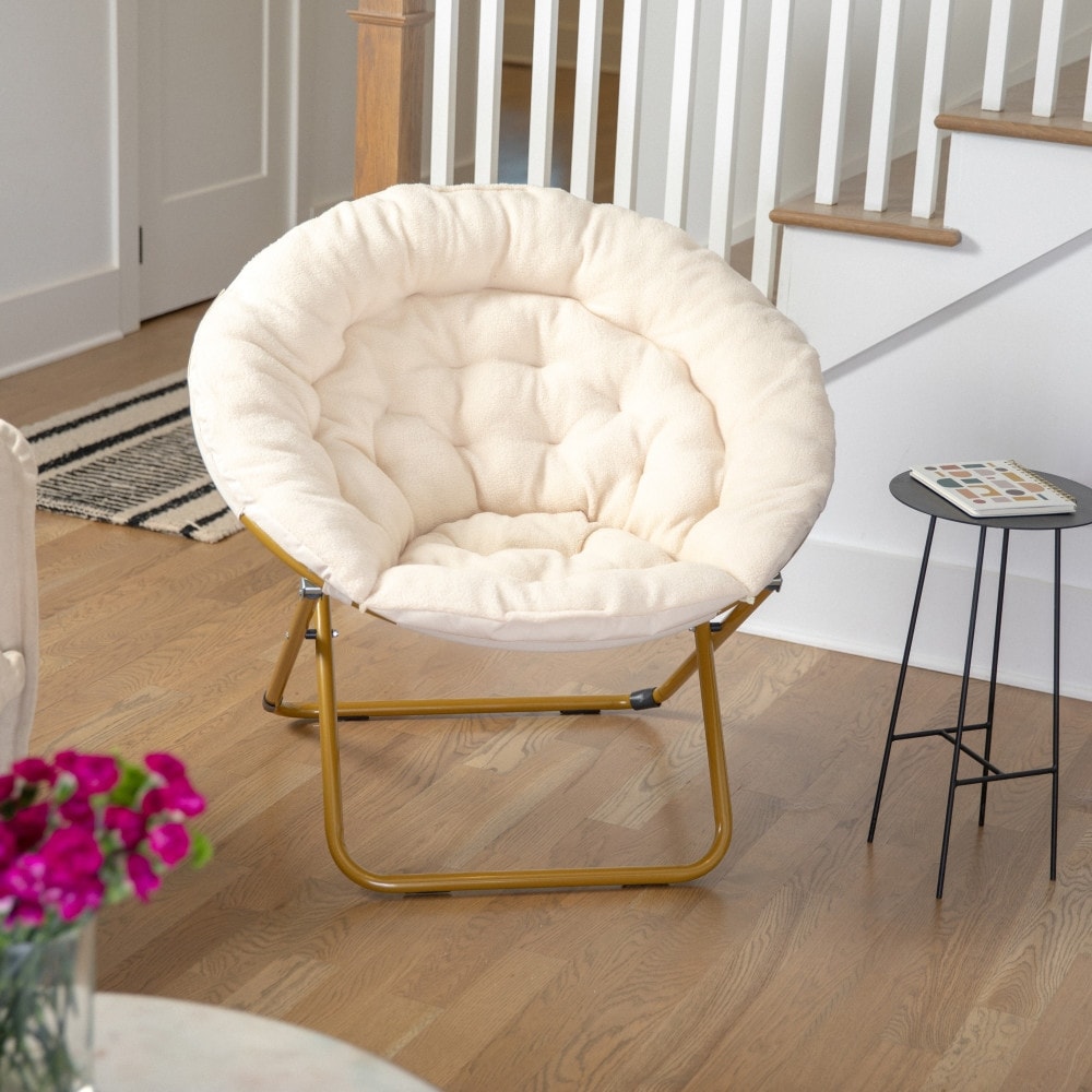Folding XL Faux Fur Saucer Chair for Dorm or Bedroom On Sale