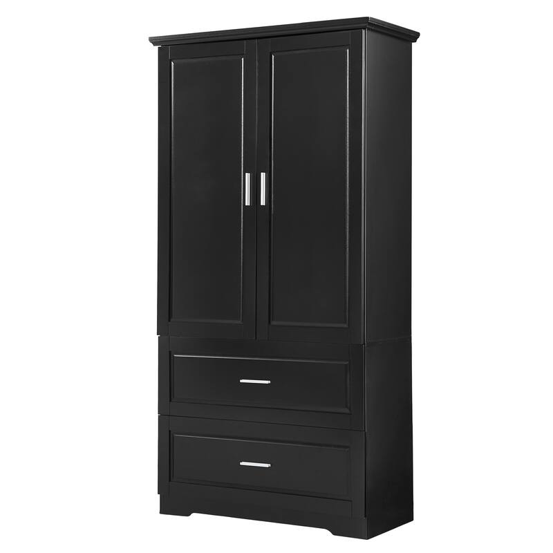 Tall Bathroom Cabinet Storage Cabinet with 2 Doors, 2 Drawers, 3 Open Shelves and Ajustable Shelves for Kitchen Entrance Bedroom