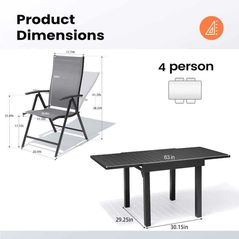 Outdoor 5/7/9-Piece Aluminum Patio Dining Set with Expandable Table and Folding Chairs