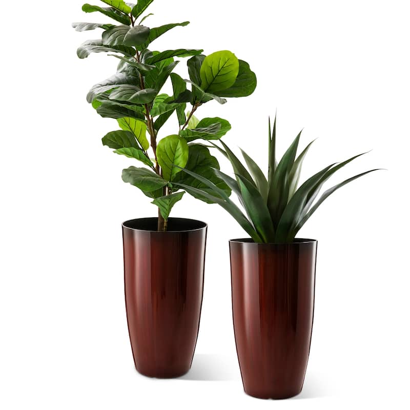 Glitzhome 23.5"H Set of 2 Oversized Gradient Blue Green Red Planter Tall Plastic Flower Pot