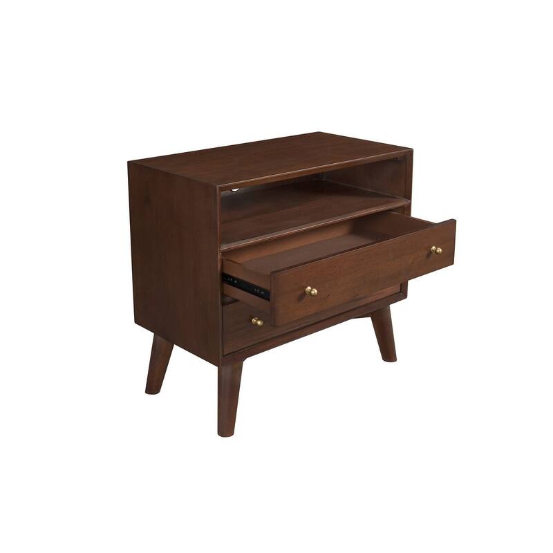 Alpine Furniture Flynn Large 2 Drawer Nightstand, Walnut